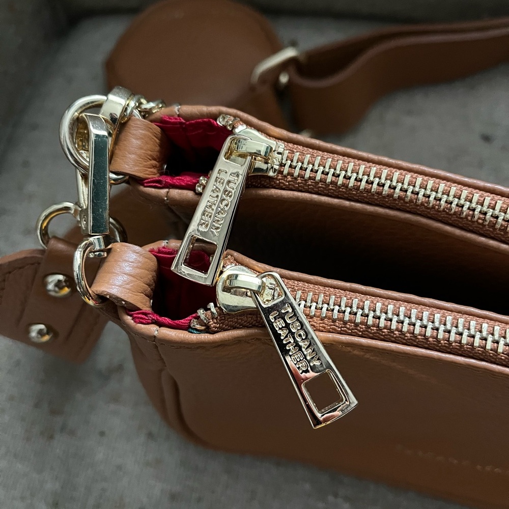 RARE Tuscany Leather Camel Double Sling Bag - Picture 7 of 15